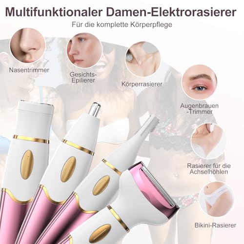 Koeutoze Rasierer Damen – 4-in-1 Intimrasierer für Frauen mit Digitalanzeige, IPX7 Wasserdicht – Damenrasierer Elektrisch für Gesicht, Beine, Achseln & Intimbereich, USB-Ladung & Schmerzfrei