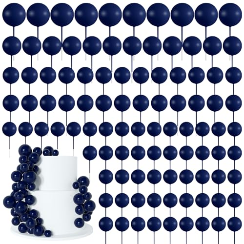 BOUBONI 138 Pcs Blue Balls Cake Topper Decorations Balloon Cupcake Toppers Foam Multisize Cake Topper Balls for Birthday Party Wedding Anniversary