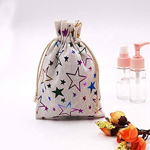 Sumdirect Burlap Gift Bags With Drawstring - 20Pcs 5X7 Inch Small Christmas Burlap Bags，Color Star Linen Jewelry Pouches For Wedding Favors #TOP6