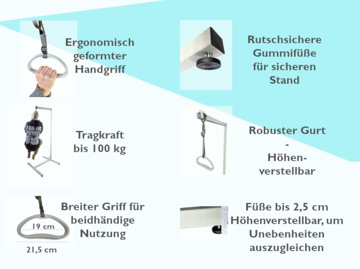 FabaCare Bettgalgen mit Trapezgriff, Mobile Aufstehhilfe, Aufrichthilfe für Bett, verstellbare Griffhöhe, Bettgriff, Bettaufrichter bis 100 kg