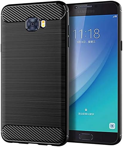GR Samsung Galaxy C7 Mobile Shell for Samsung C7 Cover Brushed Carbon Fiber Silicone Anti-Fall Soft Shell (Color : Black, Size : Galaxy C7)