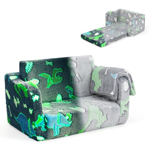 DREAMADE Canapé Enfants Brille dans Le Noir,2 en 1 Canapé Convertible Tout-Petits avec Couverture,Housse Amovible&Lavable en Machine,Fauteuil Pliable pour...