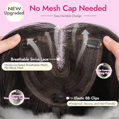Eawwii Black Synthetic Hair Toppers for Women with Thinning 5x6 inch Large Base Coverage Clip in Wispy Bangs Upgraded Adjustable Bandage 24 Inch Long Layered - Image 3