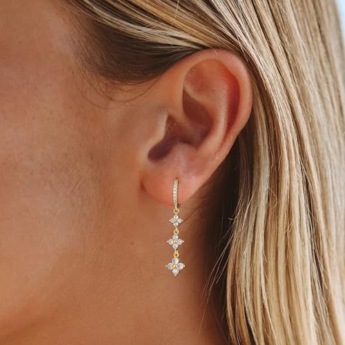 Dangle Earrings For Women Trendy 14K Gold Plated Drop Silver Long Dangling Dainty CZ Simple Hanging Jewelry3