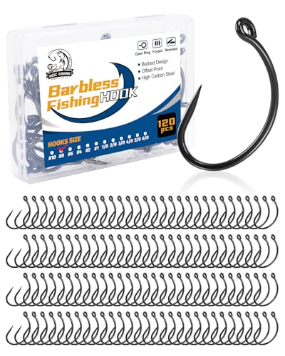 UCEC 120PCS Barbless Fishing Hooks Carp Hooks Circle Curve Shank Fly Tying Fishing Hook Tackle Kit for Freshwater Saltwater Hair Rig Trout Size #8