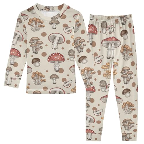 Pajama Sets Long Sleeve Various Mushroom Pattern Print Soft Comfy Sleepwear 2 Piece PJS 3-8T