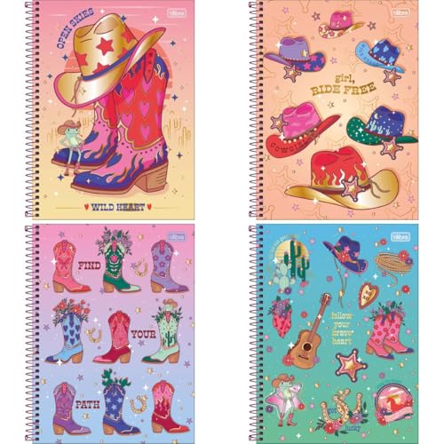 Kit de Cadernos de 01 Matéria, Capa Dura, West Girl, 80 Folhas, Tilibra