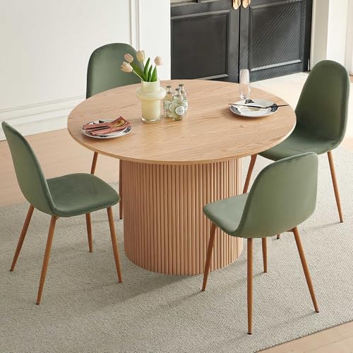 somedream Dining Table Set for 4, Mid Century Modern 47 Inch Wooden Round Dining Table Set, Space Saving (Table + 4 Green Chairs)