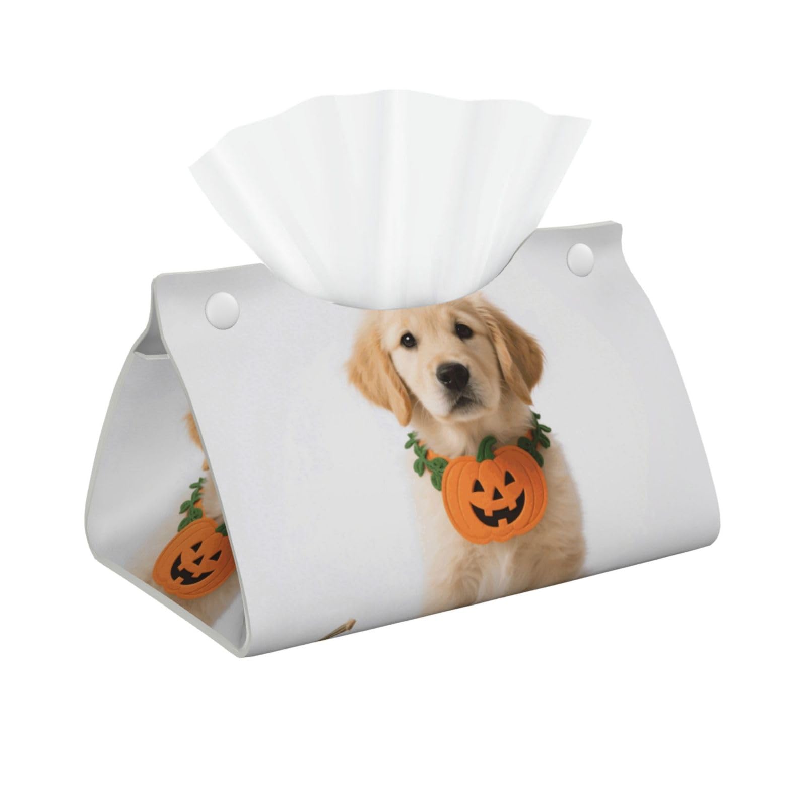 Pu Leather Tissue Box Cover, Pumpkin Dog Rectangle Tissue Case Covers Decorative Tissue Box Holder Waterproof Tissue Holder Organizer for Bathroom Home Office