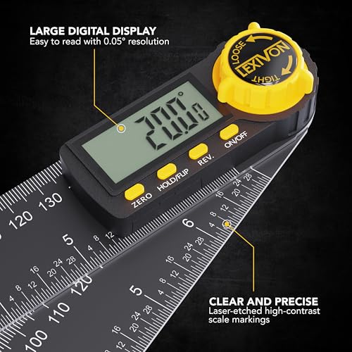 LEXIVON Aluminum Digital Angle Finder Gauge, 7-inch/180mm Multi-Purpose Protractor, Includes XL Display and Rugged Zippered Pouch (LX-DAF7) image 2