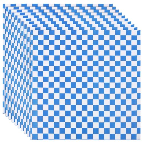 PPhtony 20Pcs Wax Paper Sheets 12x12 inch Checkered Sandwich Deli Wrap Paper Food Basket Liners for Wrapping Bread Picnic Party (12x12, Blue-20pcs)