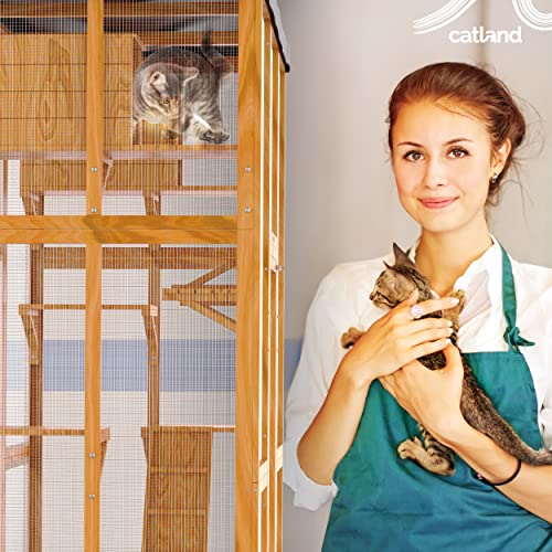 CATLAND Yellow Outdoor Cat Enclosures - Large Catio for Cats Cage with Removable PVC Sun Shade Cloth Roof - Wood & Wire… - Image 7