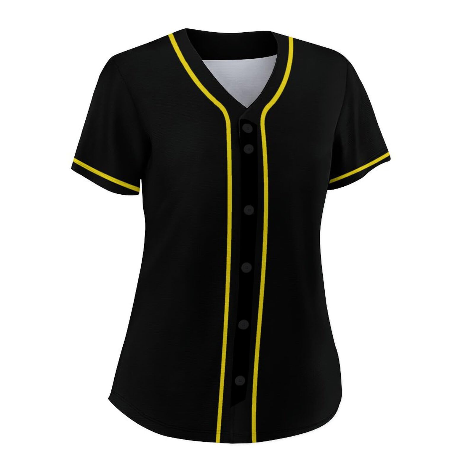 Women Baseball Jersey Solid Shirts Plain Casual Button Down Short Sleeves T-Shirt Sports Uniform XL Black-Yellow