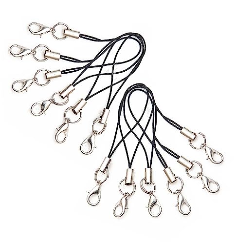 Image of Pack of 12 pcs Phone Strap Charm lobster clasp for phone Cover keyring Pendrive Badge Holders Charm DIY Jewellery straps thread Ring with Hook round zip carry pouch