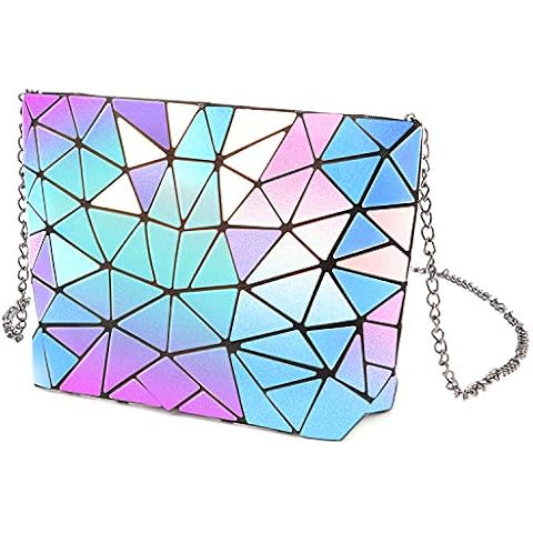 Tikea Geometric Clutch - Chain Handbag, Lattice Fashion Women Crossbody Bag, Zipper Clutch or Envelope Purse, Luminous or Cork Cover