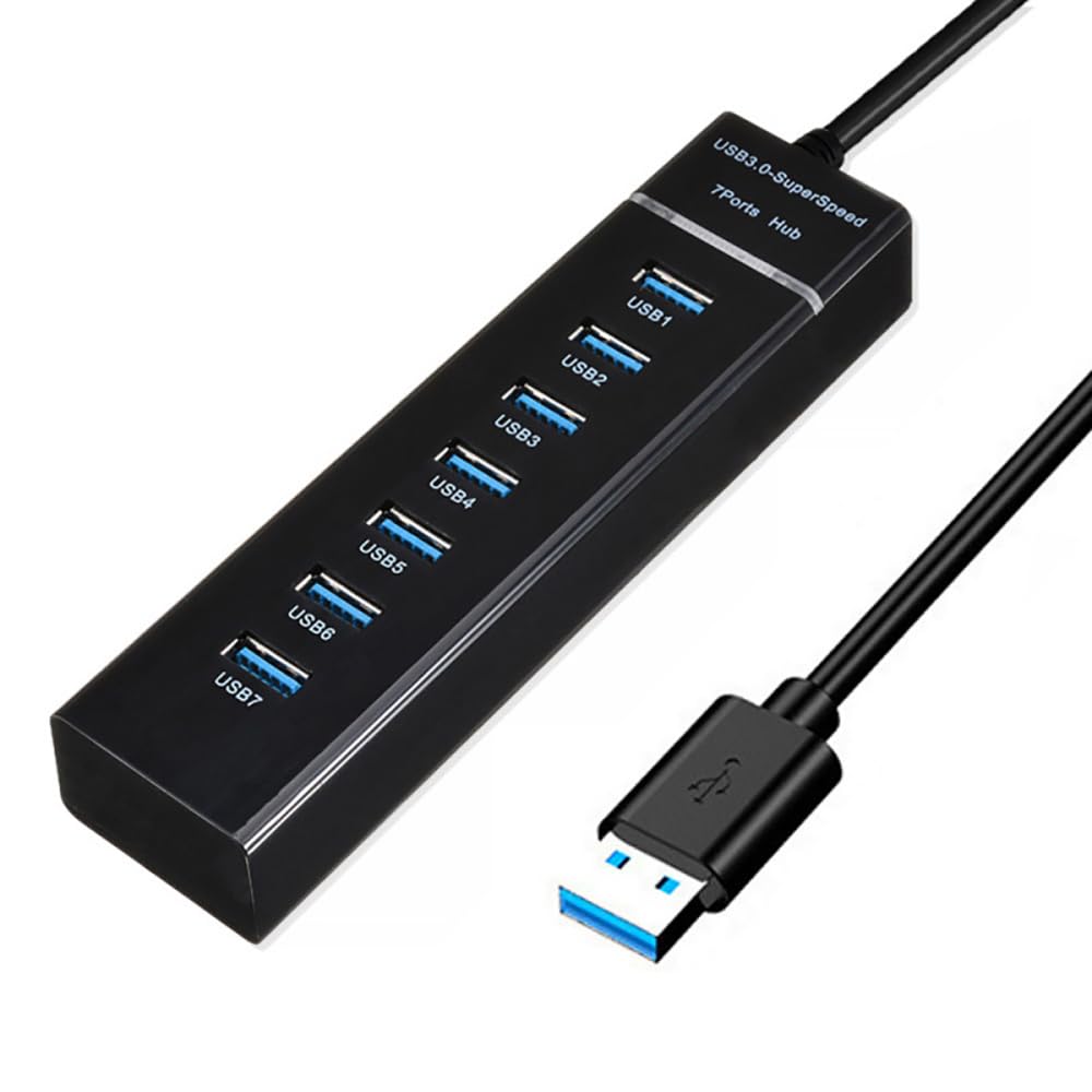Hub USB a 7 porte, hub USB multiplo con indicatore luminoso, adattatore USB ad alta velocità di trasmissione dati, compatibile con mouse, tastiera, stampante, Windows, MacOS, Linux