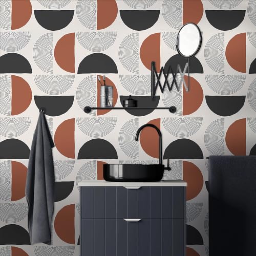 Papier peint bohème marron noir gris motif cercles géométriques rétro art abstrait moderne