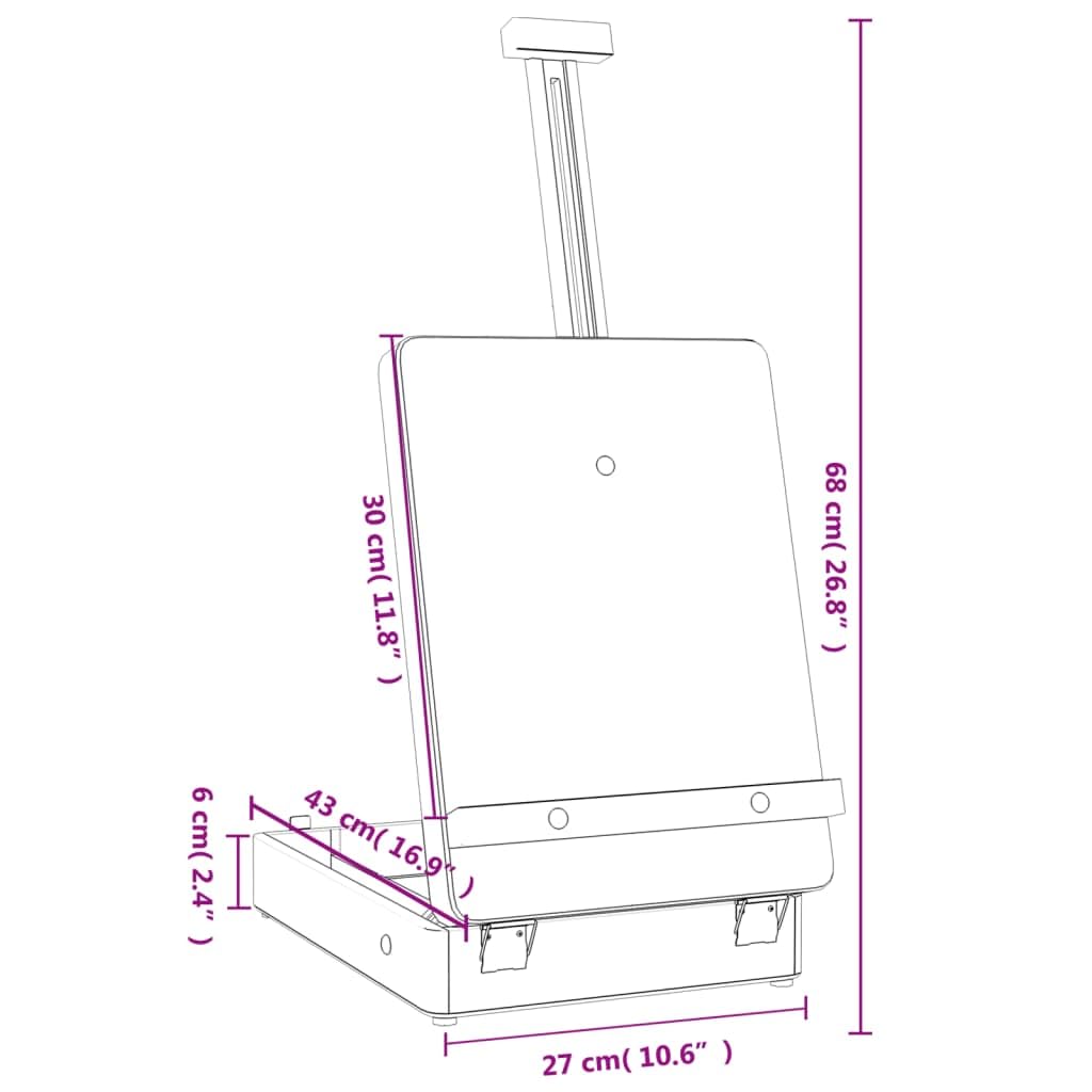 Caballete de mesa de madera maciza de pino, 27 x 43 x 68 cm, altura regulable y plegable, para lienzo de hasta 54,5 cm, con espacio de almacenamiento para pintar, dibujar, taller, escuela