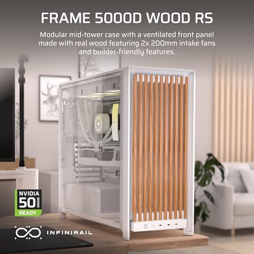 Image of CORSAIR Frame 5000D Wood RS Mid-Tower ATX PC Case - Solid Wood Airflow Panel, 3X Pre-Installed Fans, Modular Customization, Spacious Interior, GPU Anti-Sag - White /Oak
