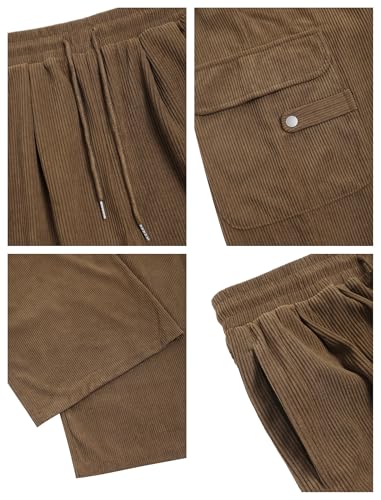 ZAFUL Mens Corduroy Pants Baggy Wide Leg Drawstring Elastic Waist Sweatpants Vintage Cargo Pants with Pockets for Streetwear3