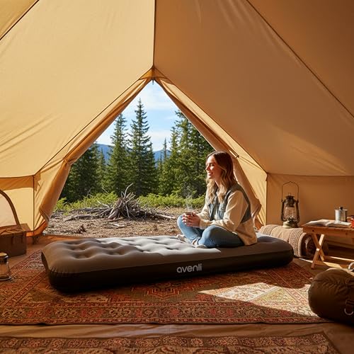 AVENLI Matelas gonflable de camping pour 1 personne - 191 x 73 x 22 cm - Matelas gonflable - Surface de couchage douce avec surface floquée - Lit de voyage pour le camping et la maison – Image 5