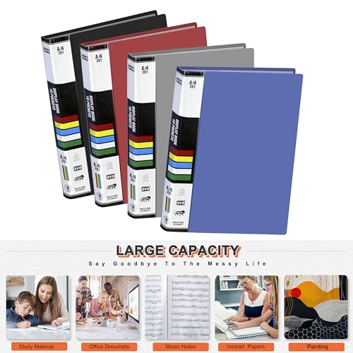 Image of TULMAN 2 Pack 10 Pockets Bound A4 Size Presentation Display Book Portfolio File Folder Presentation Binders with Plastic Clear Sleeves Document Organizer for School Office (Assorted Color)