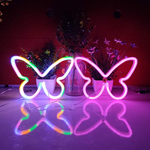 Image of JYWJ Butterfly Neon Sign,USB or 3-AA Battery Powered Neon Light,LED Table Decoration,Bedroom Wall Decoration,Birthday Gift,Wedding Supplies Business Gift(Color)