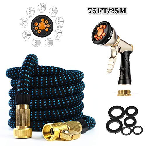 Meiyijia - Manguera Jardín Extensible 75FT, 9 Modos Diferentes Pistola de Metal/Válvula de Cierre,Manguera Flexible con Triple Capa de látex
