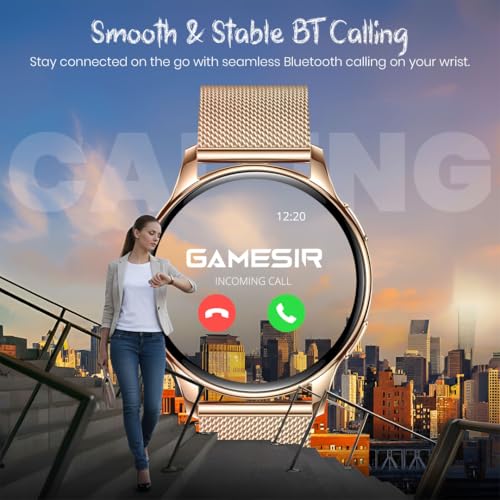 Image of GameSir Active 2 Smartwatch for Men & Women, 1.39 inch HD Round Display, Bluetooth Calling, Heart Rate & SPO₂, 100+ Sports Modes, IP67, Long Battery Life for Android & iOS ((Millanese Gold)