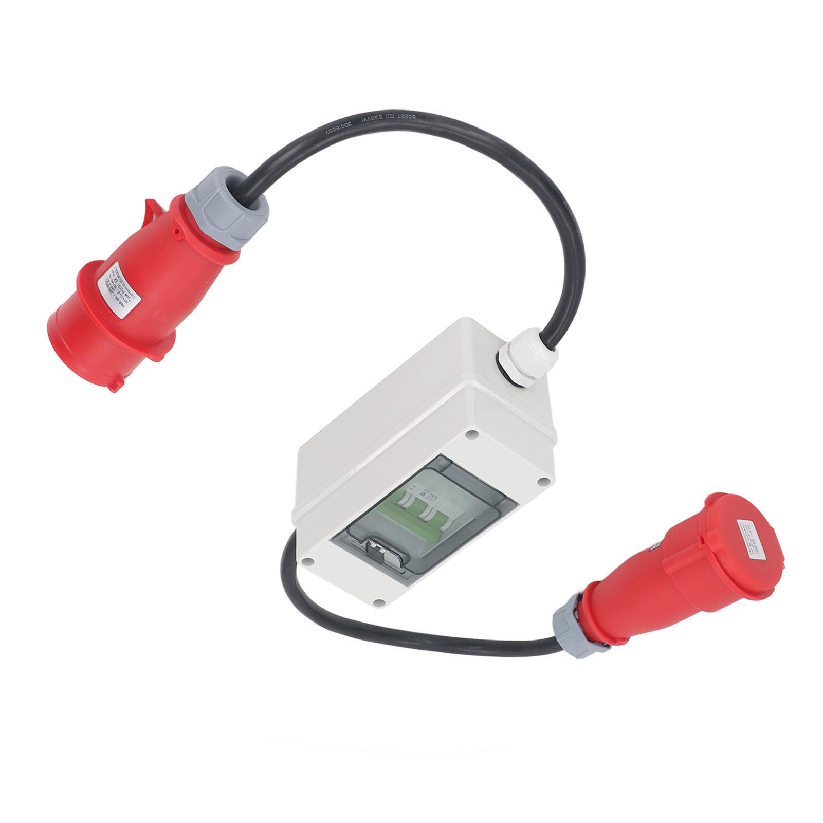 SIXRUN Adattatore CEE Adattatore di Alimentazione CEE in Gomma Rame ABS 16A 5 Pin 2,5 mm² con Interruttore Automatico 400 V 3P IP44 per Campeggio, Officina, Cantiere, Uso Commerciale