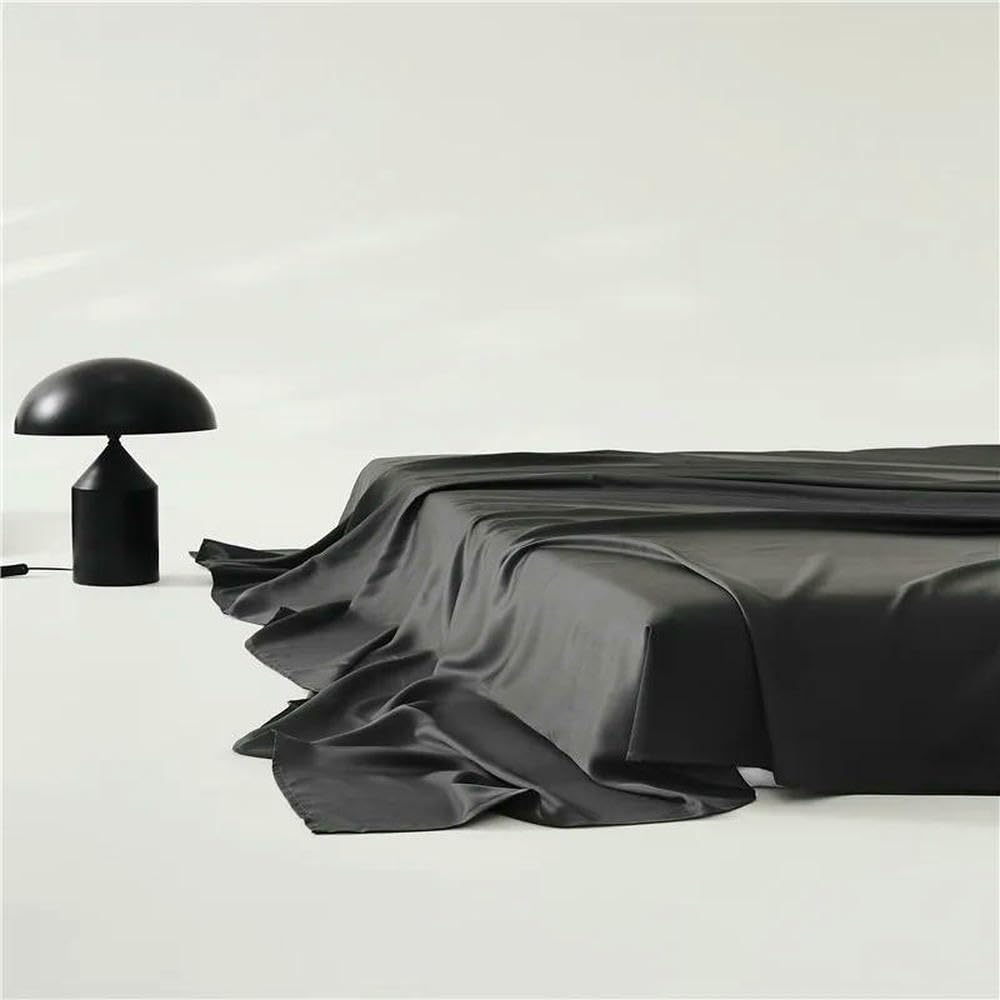 Sábana Plana de Lujo de Lyocell para Cama Individual o Doble, sábana Suave y Sedosa, Ropa de Cama Gris, Transpirable y refrescante para el Verano.