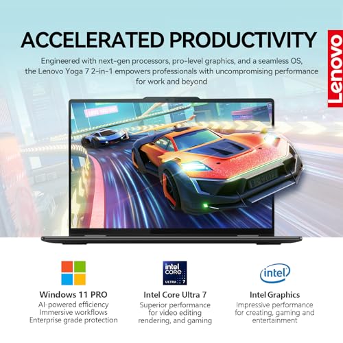 Image of Lenovo Yoga 7i 2 in 1 Laptop Touchscreen, 16 inch FHD+ 360 Foldable Touch Screen Convertible, Intel Core Ultra 7, Windows 11 Pro Laptop PC, 16GB DDR5 RAM 1TB SSD, Backlit 10-Key, Fingerprint