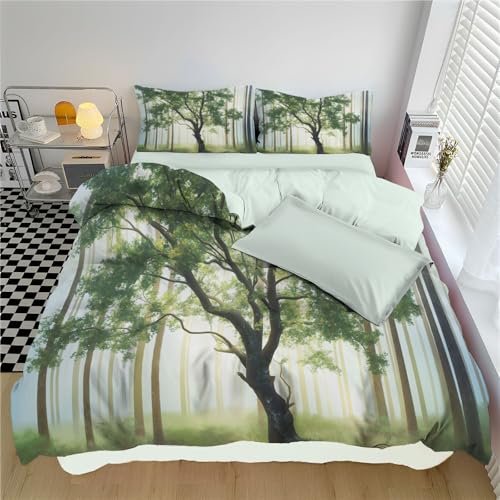 Housse de Couette 200x200cm Arbres Verts en Microfibre
