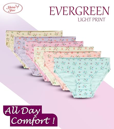 Image of SHINE STAR Women's Pack of 6 Full Coverage Hipster Panty 100% Super Combed Cotton Fabric with Inner Elastic Waistband Multicolour