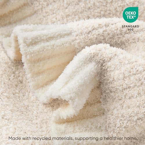 Image of Snuggle Sac Buttery Ivory Throw Blanket for Couch, Reversible Super Soft Knitted Blankets, Warm Cozy Knit Fuzzy Plush Lightweight Throws Dupes for Sofa, Bed, Picnic, Ivory, 50 x 60 inches (Pack of 14)