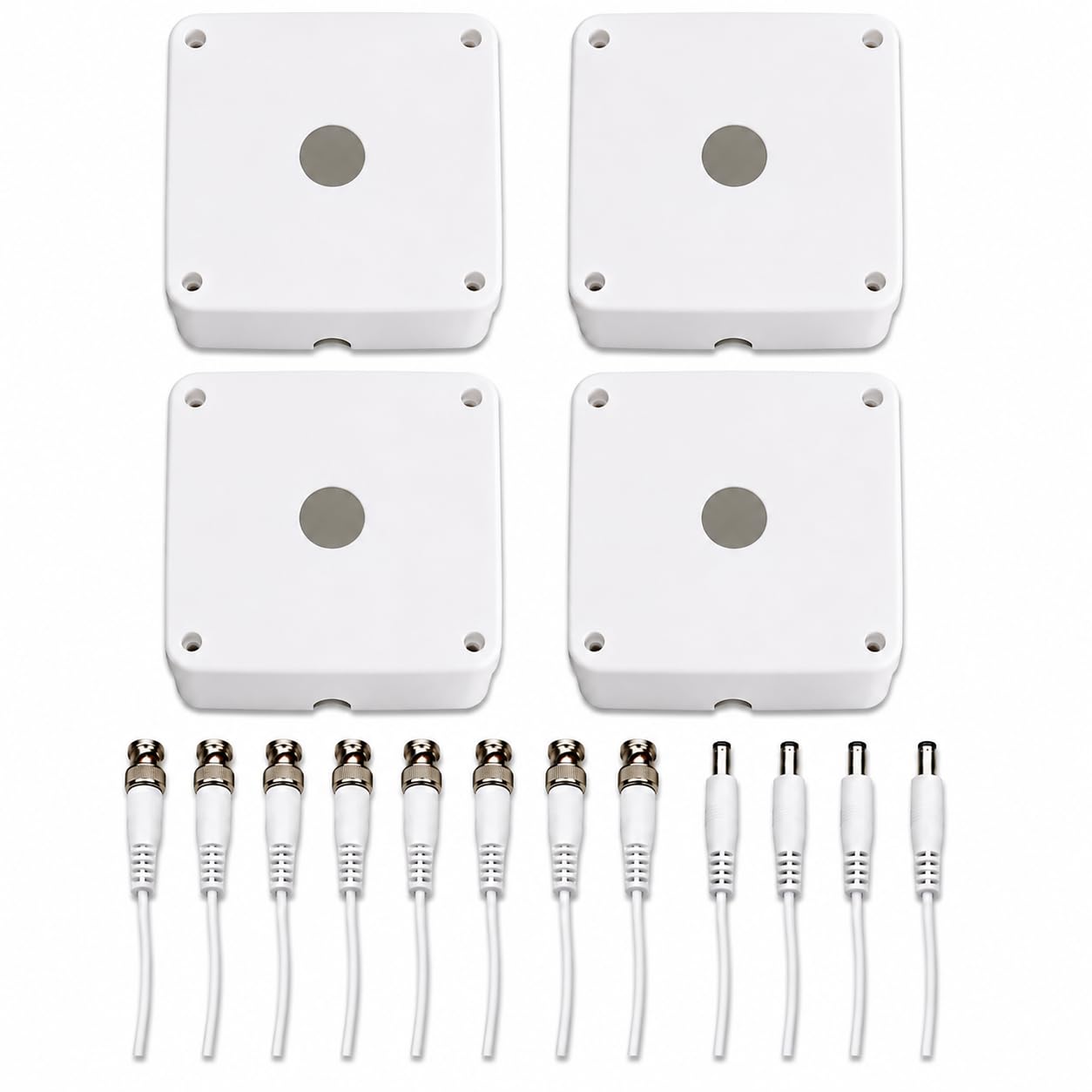4 camera cctv accessory kit, 4 junction boxes, 8 bnc & 4 dc power pins