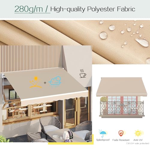 U-MAX-Retractable-Awning-13×8-Manual-Awnings-for-Patio-Sun-Shade-Shelter-Water-Resistant-Polyester-Cover-Outdoor-Door-Window-Awning-with-Crank-Handle-for-Deck-Home-Backyard-Balcony-Beige U MAX Retractable Awning 13×8 Manual Awnings for Patio Sun Shade Shelter Water Resistant Polyester Cover Outdoor Door Window Awning with Crank Handle for Deck Home Backyard Balcony Beige