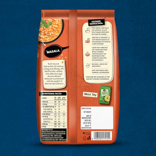 Image of Too Yumm Oats High Protein Super Oats Masala | 350g | 22.2g Protein | Oats, Soya Chunks, Millets, Bajra, Jowar & Chia Seeds | 12.2g Dietary Fibre