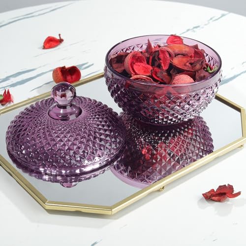 Joeyan 350ml Zuckerdose Lila,Bonboniere Glas mit Deckel,Klein Glasschale für süßigkeiten,Candy Jar für Kekse Schokolade,Dekorative Bonbonschale für Hochzeit,Party,Buffet,Vorratsgläser für Haus Küche