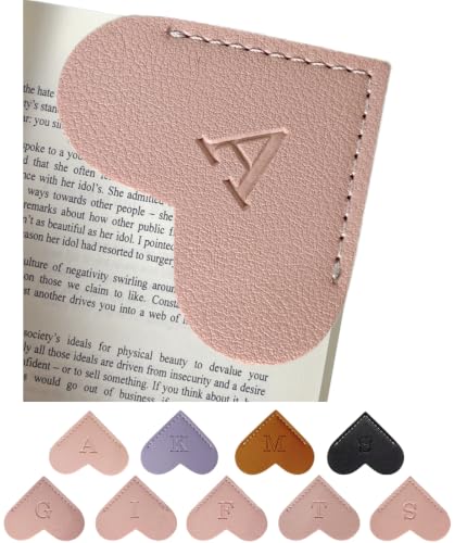 Personalized Leather Book Marks, Heart Bookmark, Unique Cute Handmade Letter Bookmarks Accessories for Reading Women, Teacher, Student, Book Lovers Book Mark Gifts (Pink, A)