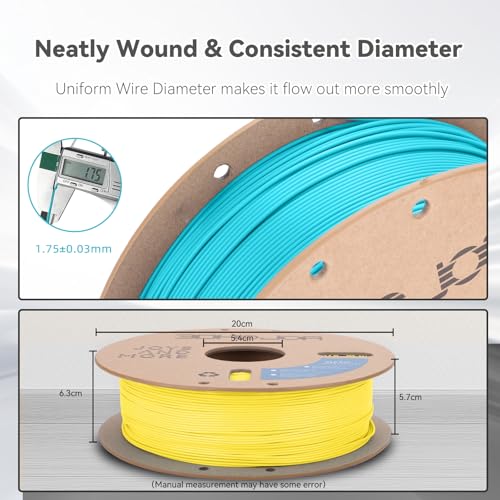 Image of 3DHoJor PLA Pro (Plus) Filament 1.75mm, 3D Printer Filament, 1kg*2 BundleCardboard Spool 3D Printing Filament, Dimensional Accuracy + /- 0.03 mm-Yellow+Light Blue
