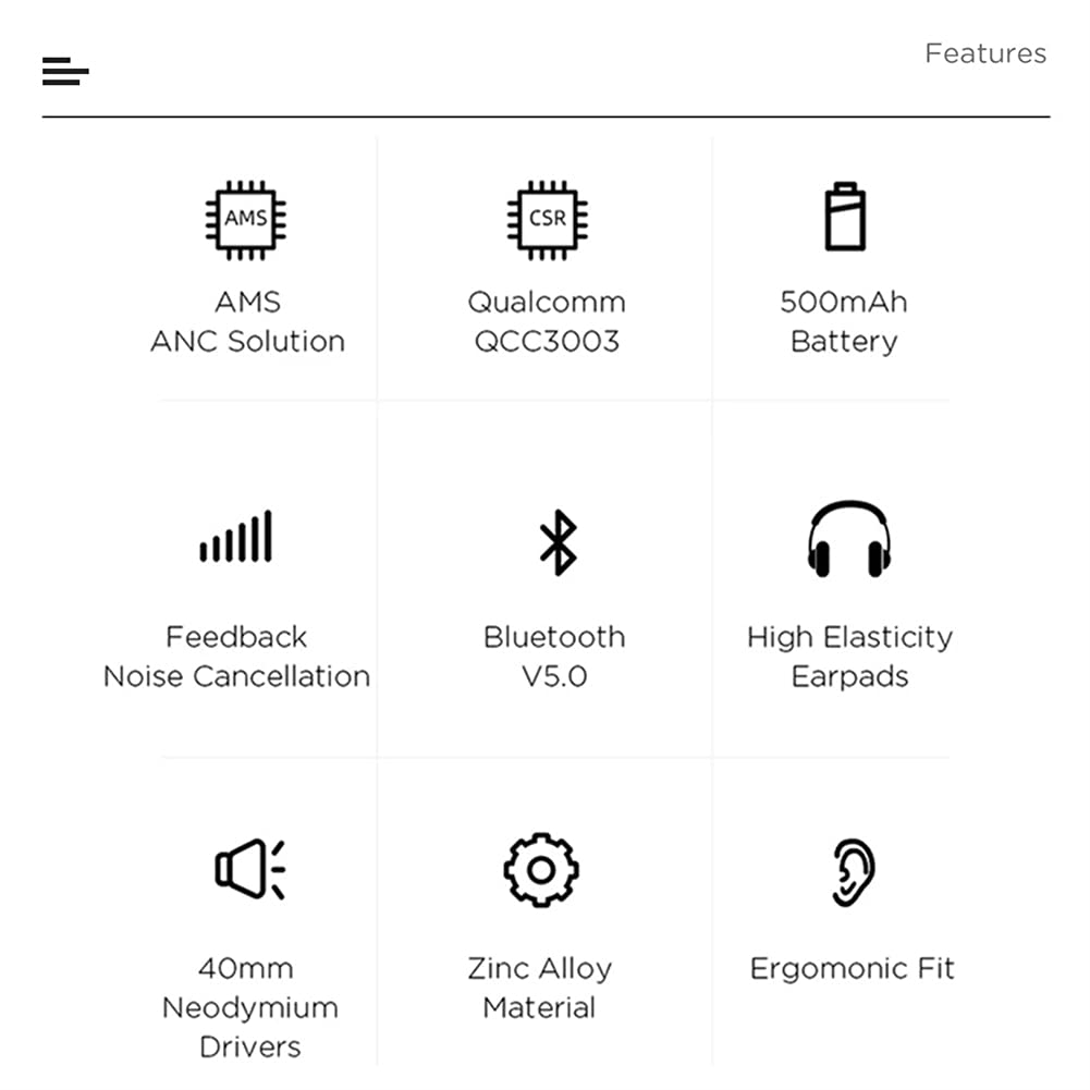Cuffie Bluetooth Wireless sopra Ear Bluetooth, Rumori Attivi Ibridi Annullamento delle Cuffie, Comode Tazze Dell'orecchio, per PC Tablet Home Office Online,Nero