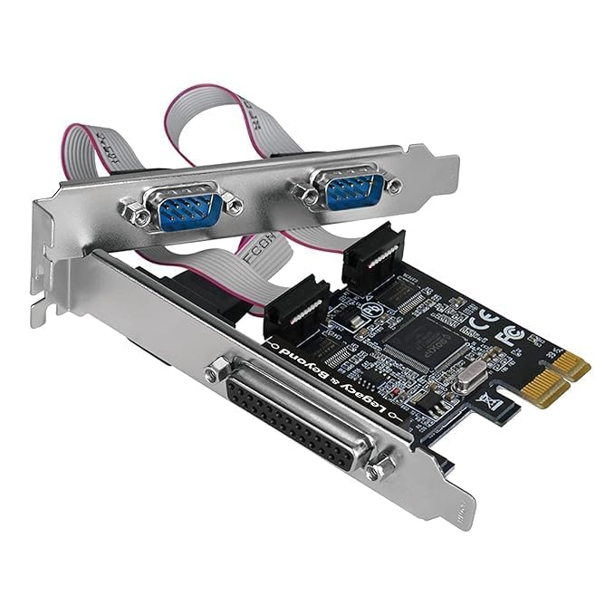 PCI Express Serial & Parallel Port Card – 2 x DB9 RS232 COM Ports + 1 x DB25 LPT1 Parallel Port Adapter for Desktop PCs – High-Speed PCIe Interface Compatible with Windows 11/10/8/7