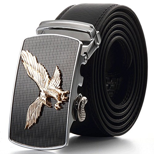 Fashion Men's Leather Belt Sliding Buckle Ratchet Belt Automatic Buckle Belt (120cm, PZD402507)