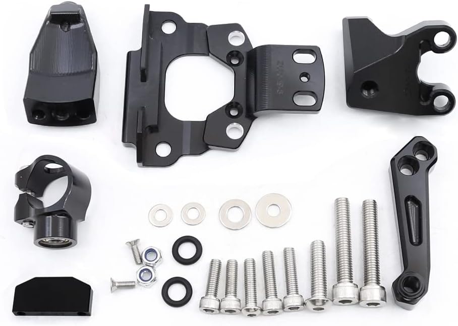 Motorcycle CNC Aluminum Steering Damper Stabilizer Mounting Bracket Kit Fit for Kawasaki Z650 2017 2018 2019 (Green+Black)