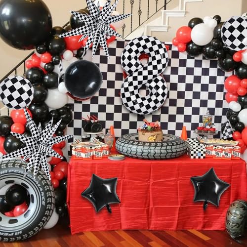 Image of TONIFUL 8th Birthday Balloons Kit 40 Inch Checkered Number 8 Foil Balloon