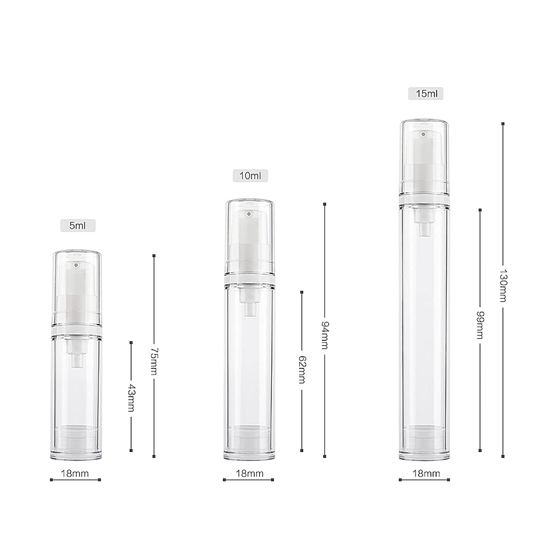 50 Pezzi 10 ml Plastica Bottiglie Airless Dosatori per Cosmetici, Bottiglia Trasparente con Pompa Bianca, Bottiglie di Pompa Flacone Contenitori per Gel Dispenser Viaggio Ricaricabile