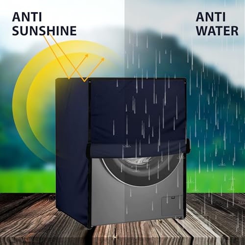 Image of Waterproof & Dustproof Top Front Load Washing Machine Cover for 6 kg 6.5 kg 7kg & 7.5 kg Compatible for IFB LG Samsung Whirlpool Bosch Haier | Siemensfor with Pipe Holes (Navy Blue)