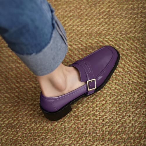 Image of MOOMMO Women Chunky Heel Penny Loafers Square Toe Buckle Slip On Comfort | Office Ladies Loafer Pumps 2 inch Stacked Block Heel Dress Loafers Oxfords Walking Dress Shoes Casual Size 4-11 M US