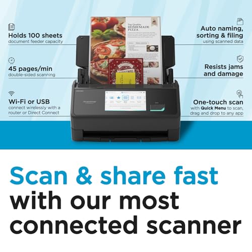 Image of ScanSnap iX2500 Wireless or USB High-Speed Cloud Enabled Document, Photo & Receipt Scanner with Large 5 inch Touchscreen and 100 Page Auto Document Feeder for Mac or PC, Black